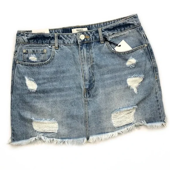Distressed Denim Mini Skirt Size 30 - Picture 2 of 7